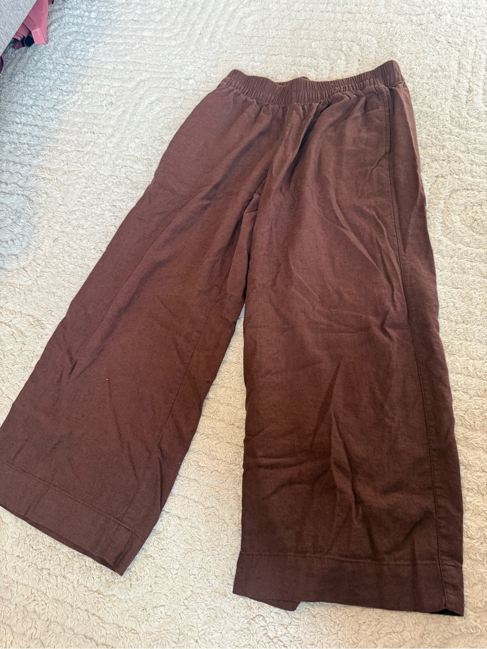 High-Rise Linen Wide-Leg Brown Pants Small Petite